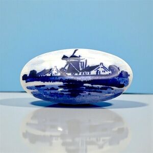 Vintage Delft Windmill Scene Porcelain Brooch Handcrafted Collectible